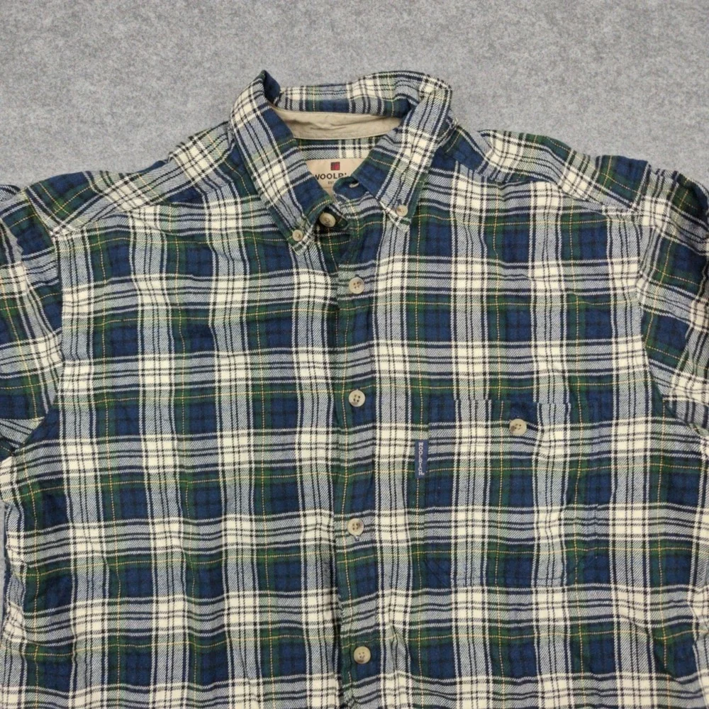 Woolrich Flannel Shirt Mens Medium Blue Plaid Cotton Long Sleeve Button‎ Casual